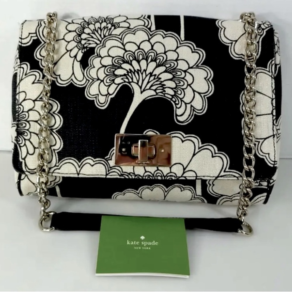 KATE SPADE BLACK WHITE PAPYRUS PRINT CANVAS SHOULDER BAG EVENING HANDBAG